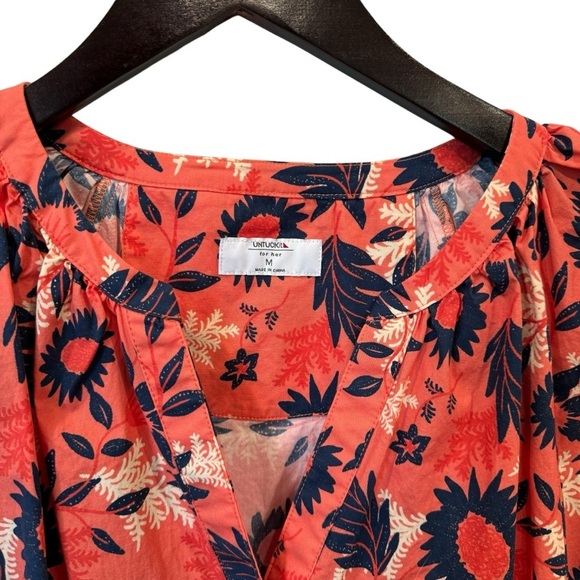 UNTUCKit Women's Orange/Blue Floral Stretch Cotton Farrah Midi‎ Dress Size M - Picture 9 of 12